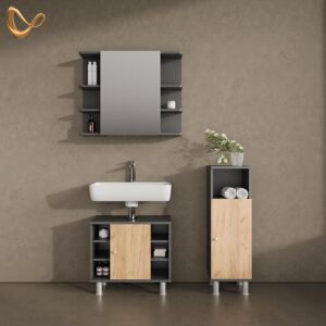 MIDISCHRANK Fucino Anthrazit/Goldkraft Eiche 30 x 95 cm Holzwerkstoff Livinity® Möbel > Schränke > Badezimmerschränke Anthrazit
