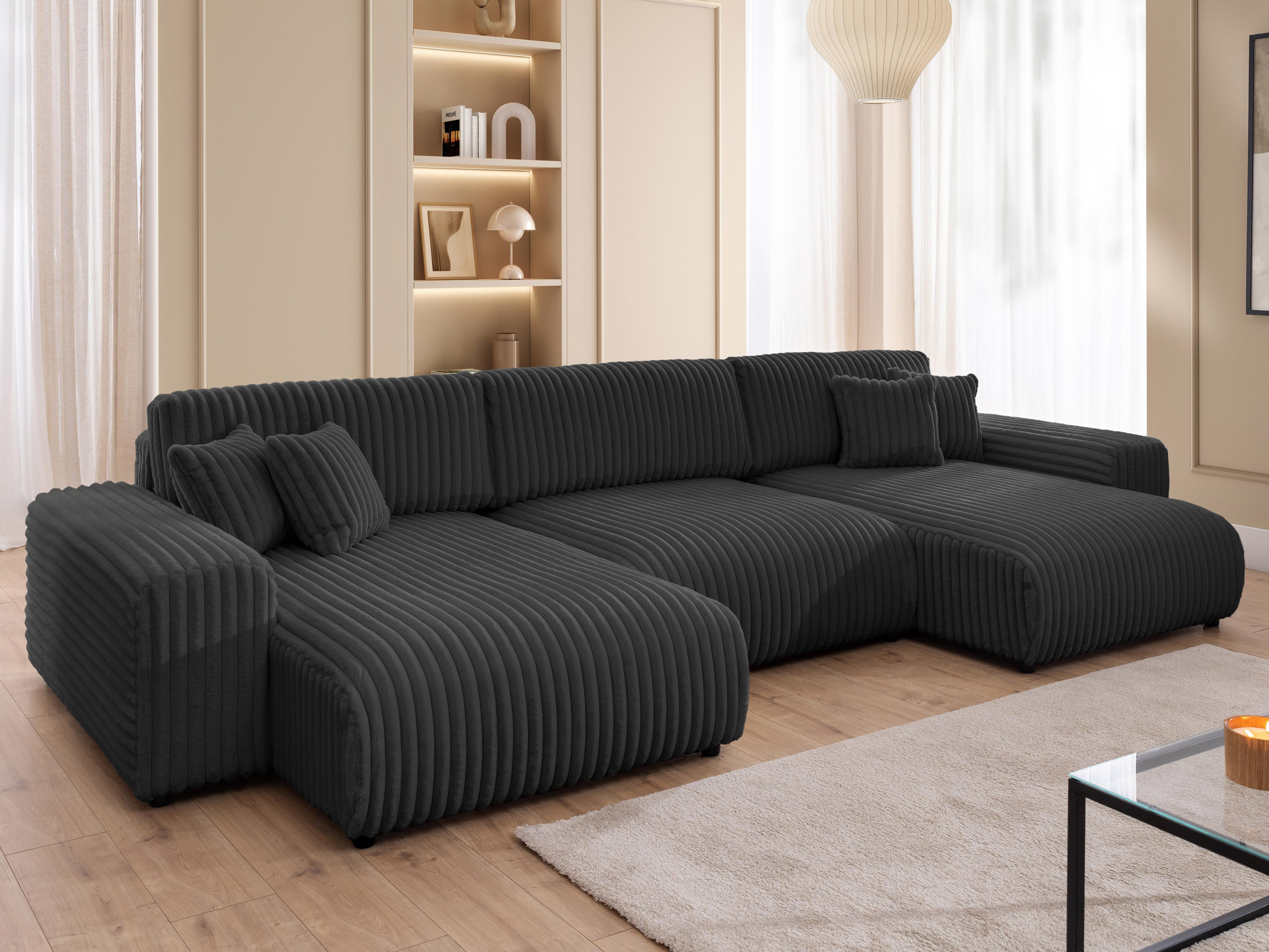 wohnli-moebel-suche-800001109116-1 WOHNLANDSCHAFT Mollis Dunkelgrau Plüschcord mit Schlaffunktion Textil S-Style Möbel Möbel > Sofas & Couches > Wohnlandschaften > Wohnlandschaften U-Form Grau