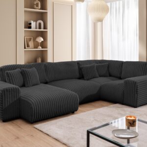 wohnli-moebel-suche-800001109119-1 WOHNLANDSCHAFT Mollis Dunkelgrau Plüschcord im XXL-Format - Ottomane Links Textil S-Style Möbel Möbel > Sofas & Couches > Wohnlandschaften > Wohnlandschaften U-Form Grau