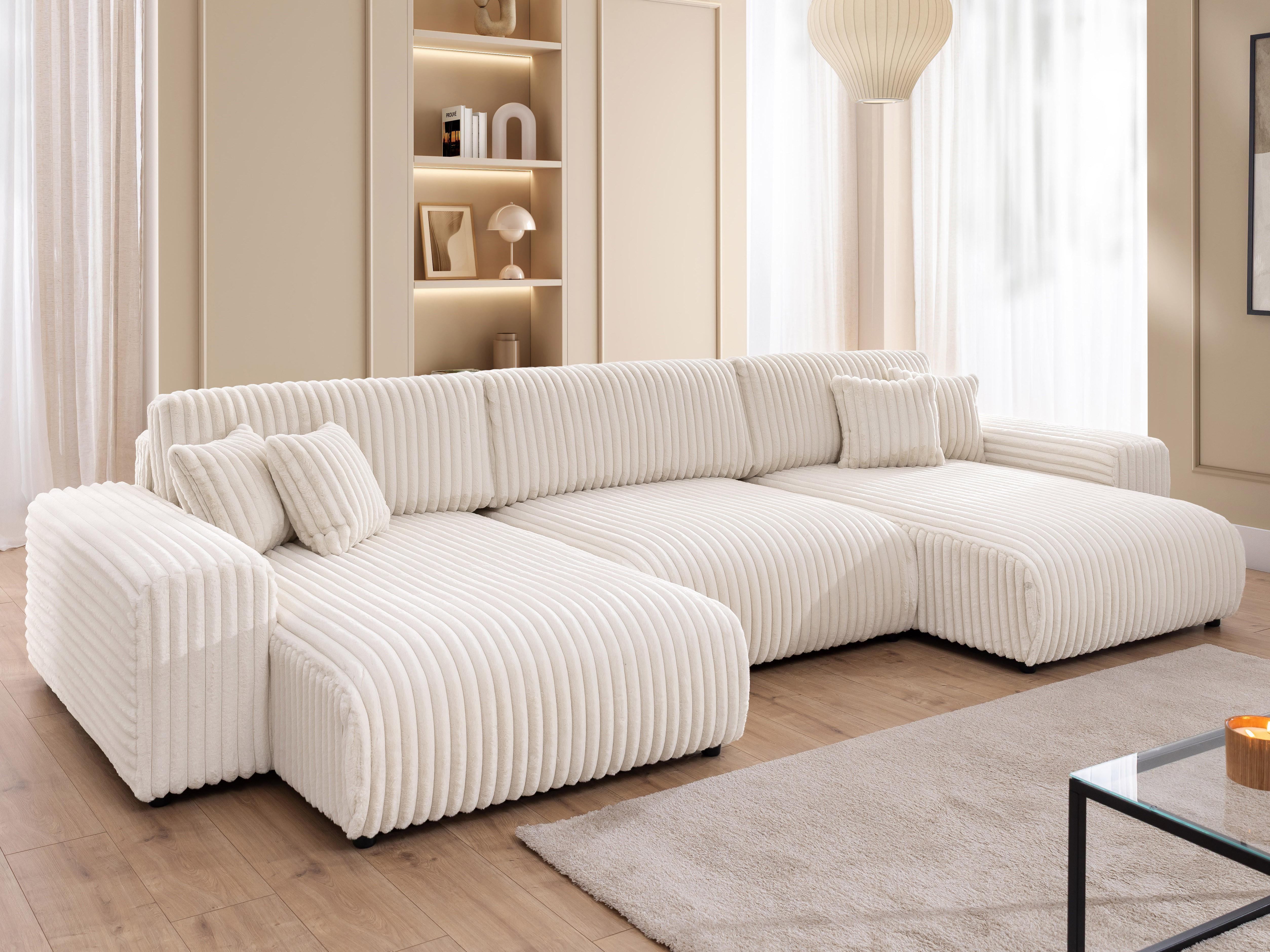 wohnli-moebel-suche-800001109136-1 WOHNLANDSCHAFT Mollis Hellbeige Plüschcord mit Schlaffunktion Textil S-Style Möbel Möbel > Sofas & Couches > Wohnlandschaften > Wohnlandschaften U-Form Beige