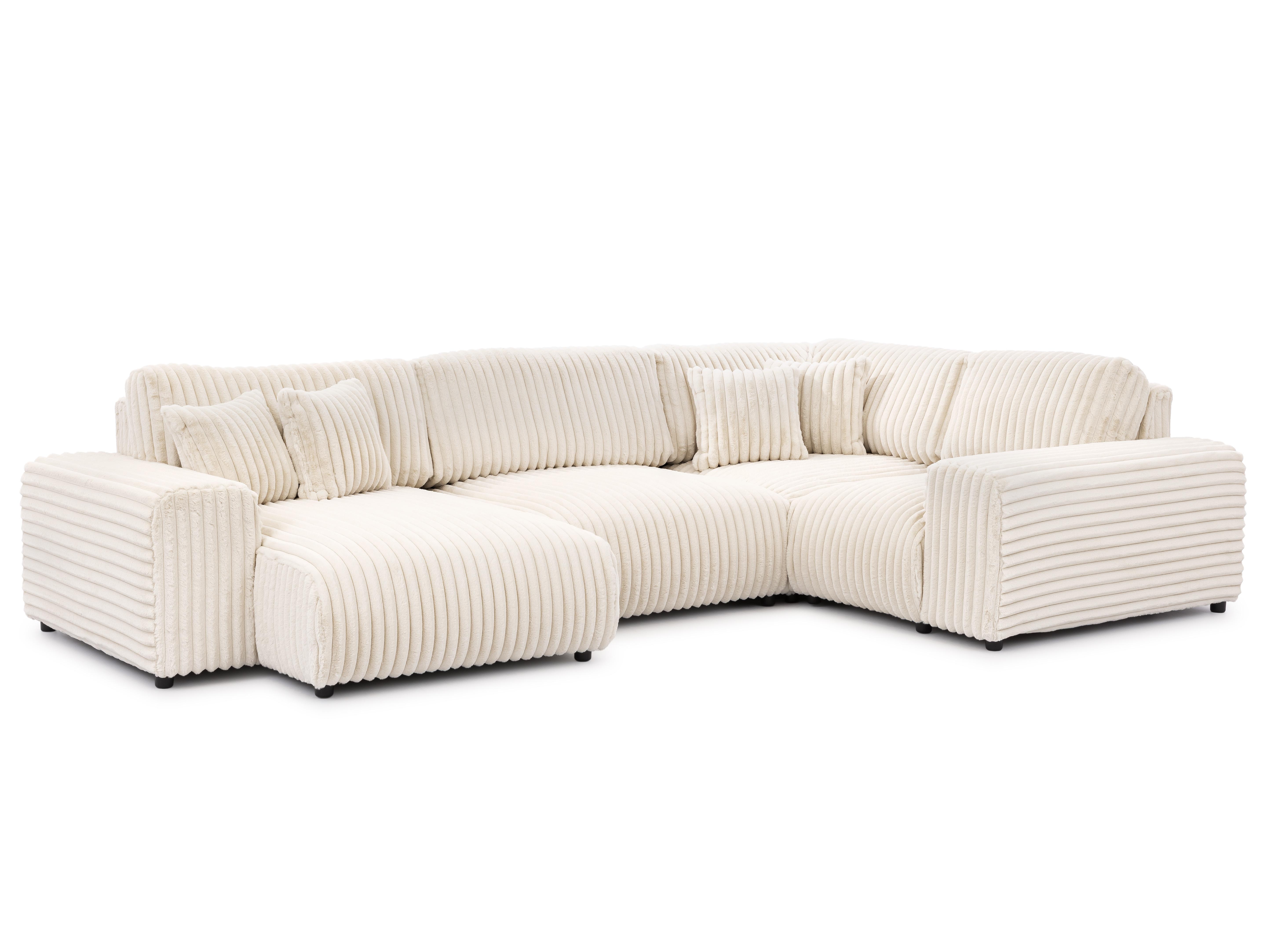Wohnli Möbelsuche - WOHNLANDSCHAFT Mollis Hellbeige Plüschcord im XXL-Format - Ottomane Links