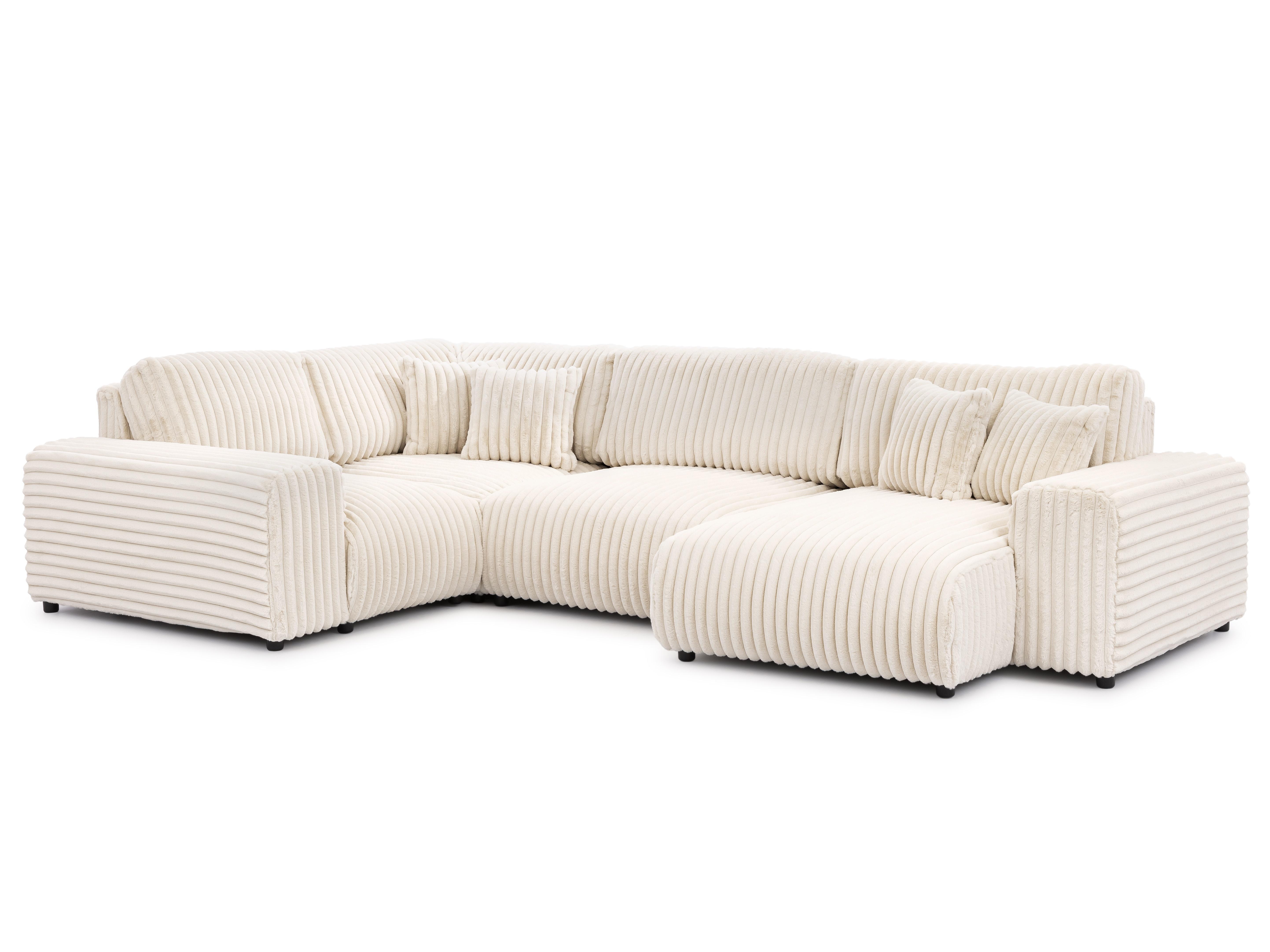 Wohnli Möbelsuche - WOHNLANDSCHAFT Mollis Hellbeige Plüschcord im XXL-Format - Ottomane Rechts