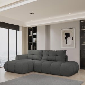 ECKSOFA FLUMA L-S Grau Boucle-Stoff mit Schlaffunktion Holz MASSENO Möbel > Sofas & Couches > Wohnlandschaften > Ecksofas Grau