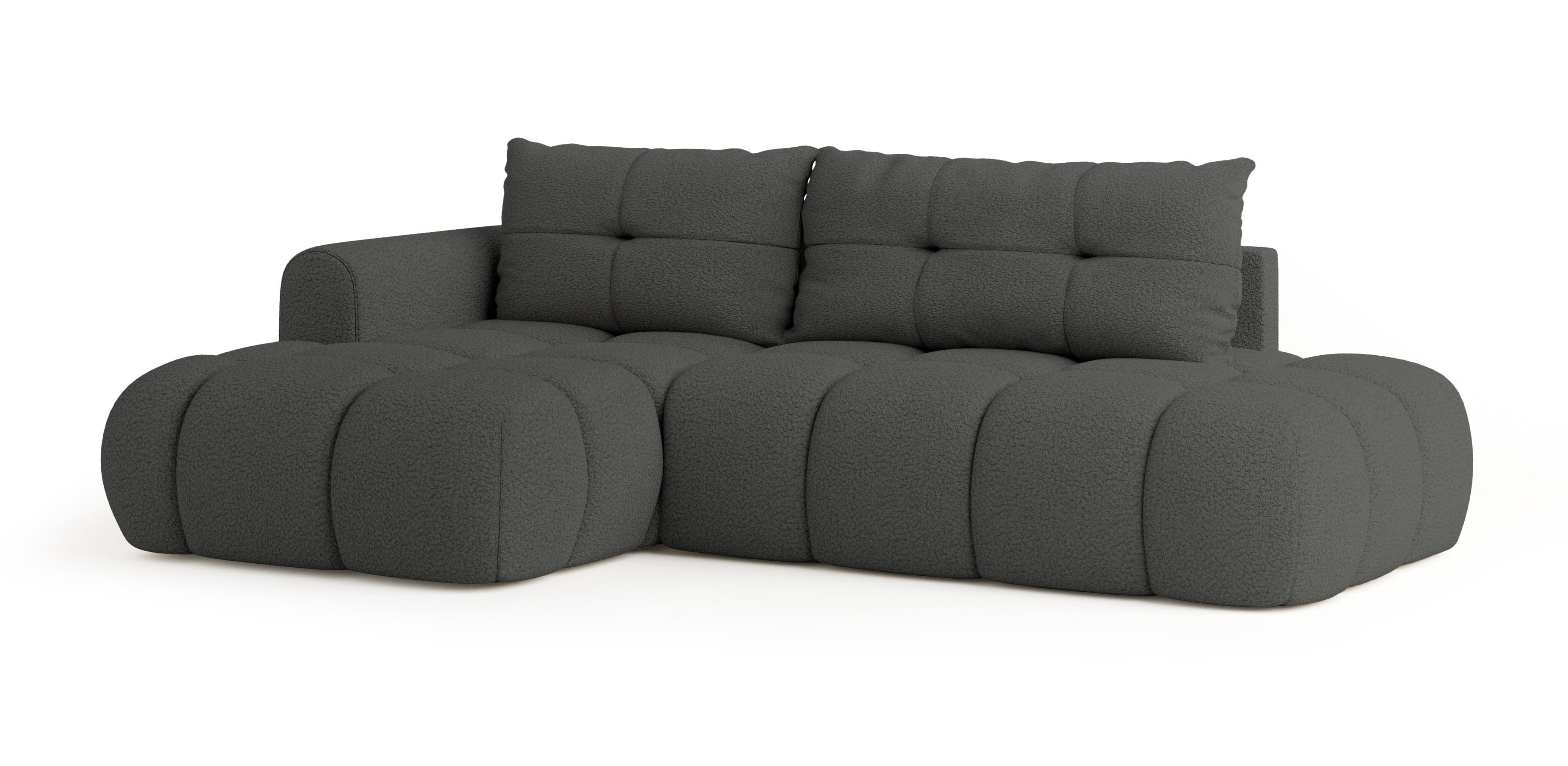 Wohnli Möbelsuche - ECKSOFA FLUMA L-S Grau Boucle-Stoff mit Schlaffunktion