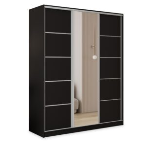 wohnli-moebel-suche-800001109209 Wohnli Möbelsuche - SCHWEBETÜRENSCHRANK PINA 150/205/58 cm 3-türig mit Spiegel und Schubladen Schwarz