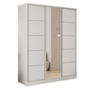 wohnli-moebel-suche-800001109217 Wohnli Möbelsuche - SCHWEBETÜRENSCHRANK PINA 150/205/58 cm 3-türig mit Spiegel und Schubladen Weiß
