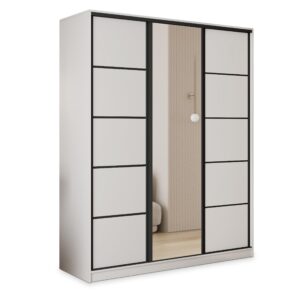 wohnli-moebel-suche-800001109287 Wohnli Möbelsuche - SCHWEBETÜRENSCHRANK PINA 150/205/58 cm 3-türig mit Spiegel und Schubladen Weiß