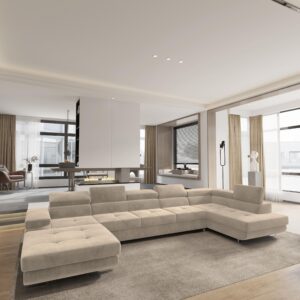 wohnli-moebel-suche-800001109404-1 WOHNLANDSCHAFT TORIVA R-S Creme Velours-Stoff mit Schlaffunktion Holz MASSENO Möbel > Sofas & Couches > Wohnlandschaften > Wohnlandschaften U-Form Weiß