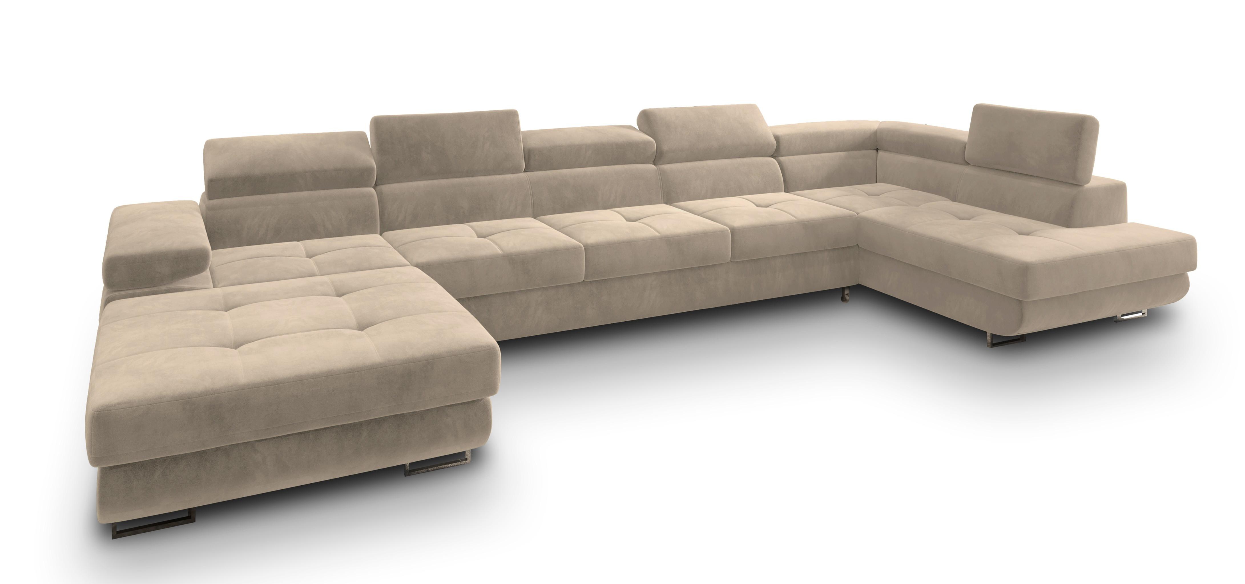 wohnli-moebel-suche-800001109404 Wohnli Möbelsuche - WOHNLANDSCHAFT TORIVA R-S Creme Velours-Stoff mit Schlaffunktion