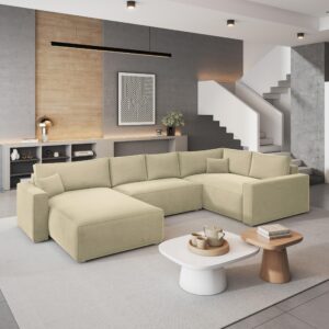 WOHNLANDSCHAFT VELAMI R-S Creme Velours-Stoff mit Schlaffunktion Holz MASSENO Möbel > Sofas & Couches > Wohnlandschaften > Wohnlandschaften U-Form Weiß