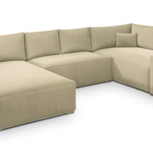 wohnli-moebel-suche-800001109406 Wohnli Möbelsuche - WOHNLANDSCHAFT VELAMI R-S Creme Velours-Stoff mit Schlaffunktion