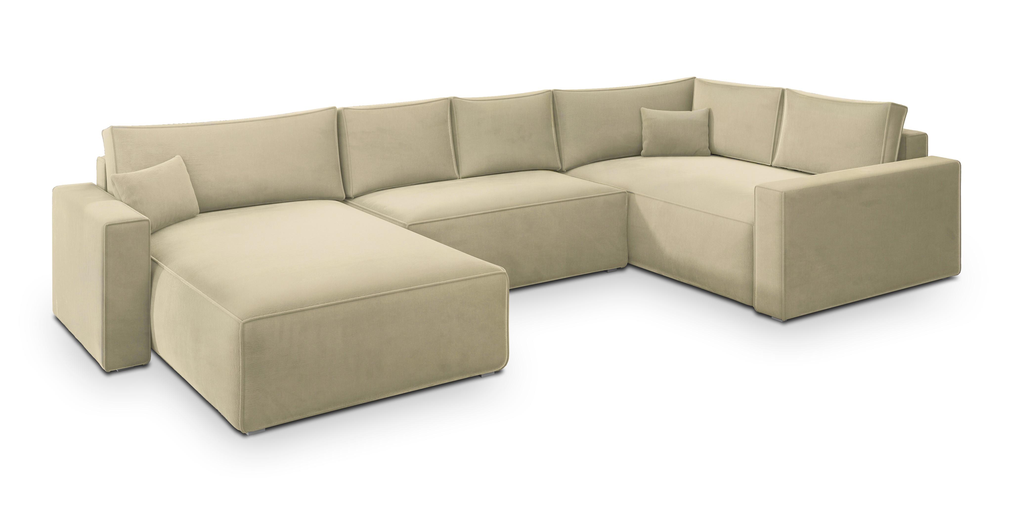 Wohnli Möbelsuche - WOHNLANDSCHAFT VELAMI R-S Creme Velours-Stoff mit Schlaffunktion