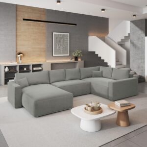 wohnli-moebel-suche-800001109411-1 WOHNLANDSCHAFT VELAMI R-S Hellgrau Velours-Stoff mit Schlaffunktion Holz MASSENO Möbel > Sofas & Couches > Wohnlandschaften > Wohnlandschaften U-Form Grau