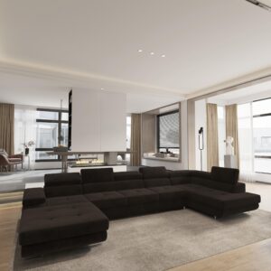 wohnli-moebel-suche-800001109418-1 WOHNLANDSCHAFT TORIVA R-S Braun Velours-Stoff mit Schlaffunktion Holz MASSENO Möbel > Sofas & Couches > Wohnlandschaften > Wohnlandschaften U-Form Braun