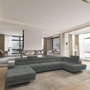 wohnli-moebel-suche-800001109433-1 WOHNLANDSCHAFT TORIVA R-S Grau Velours-Stoff mit Schlaffunktion Holz MASSENO Möbel > Sofas & Couches > Wohnlandschaften > Wohnlandschaften U-Form Grau