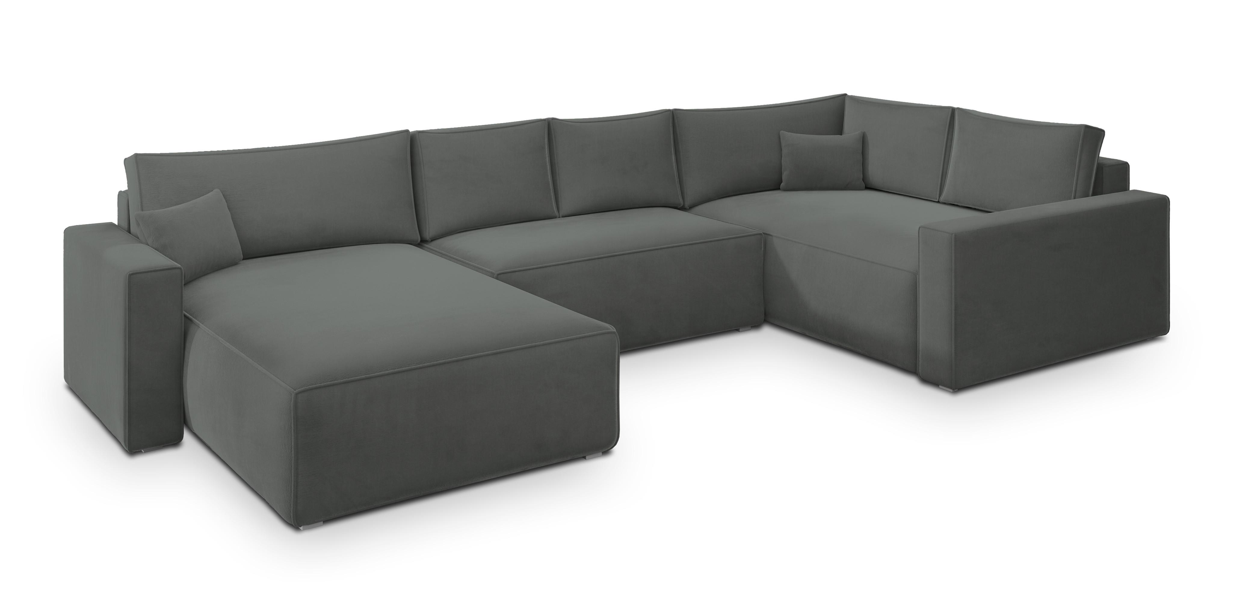 wohnli-moebel-suche-800001109435 Wohnli Möbelsuche - WOHNLANDSCHAFT VELAMI R-S Grau Velours-Stoff mit Schlaffunktion