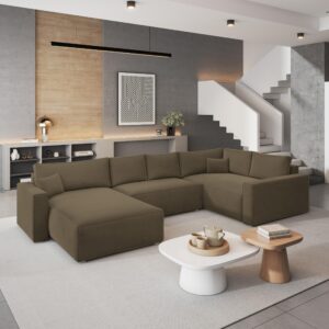 WOHNLANDSCHAFT VELAMI R-S Beige Velours-Stoff mit Schlaffunktion Holz MASSENO Möbel > Sofas & Couches > Wohnlandschaften > Wohnlandschaften U-Form Beige