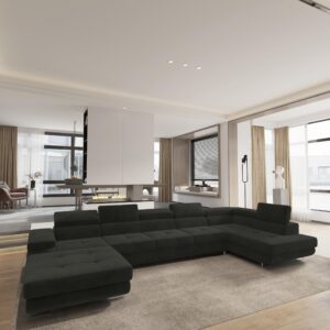 wohnli-moebel-suche-800001109451-1 WOHNLANDSCHAFT TORIVA R-S Schwarz Velours-Stoff mit Schlaffunktion Holz MASSENO Möbel > Sofas & Couches > Wohnlandschaften > Wohnlandschaften U-Form Schwarz