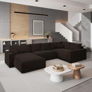 WOHNLANDSCHAFT VELAMI R-S Braun Velours-Stoff mit Schlaffunktion Holz MASSENO Möbel > Sofas & Couches > Wohnlandschaften > Wohnlandschaften U-Form Braun
