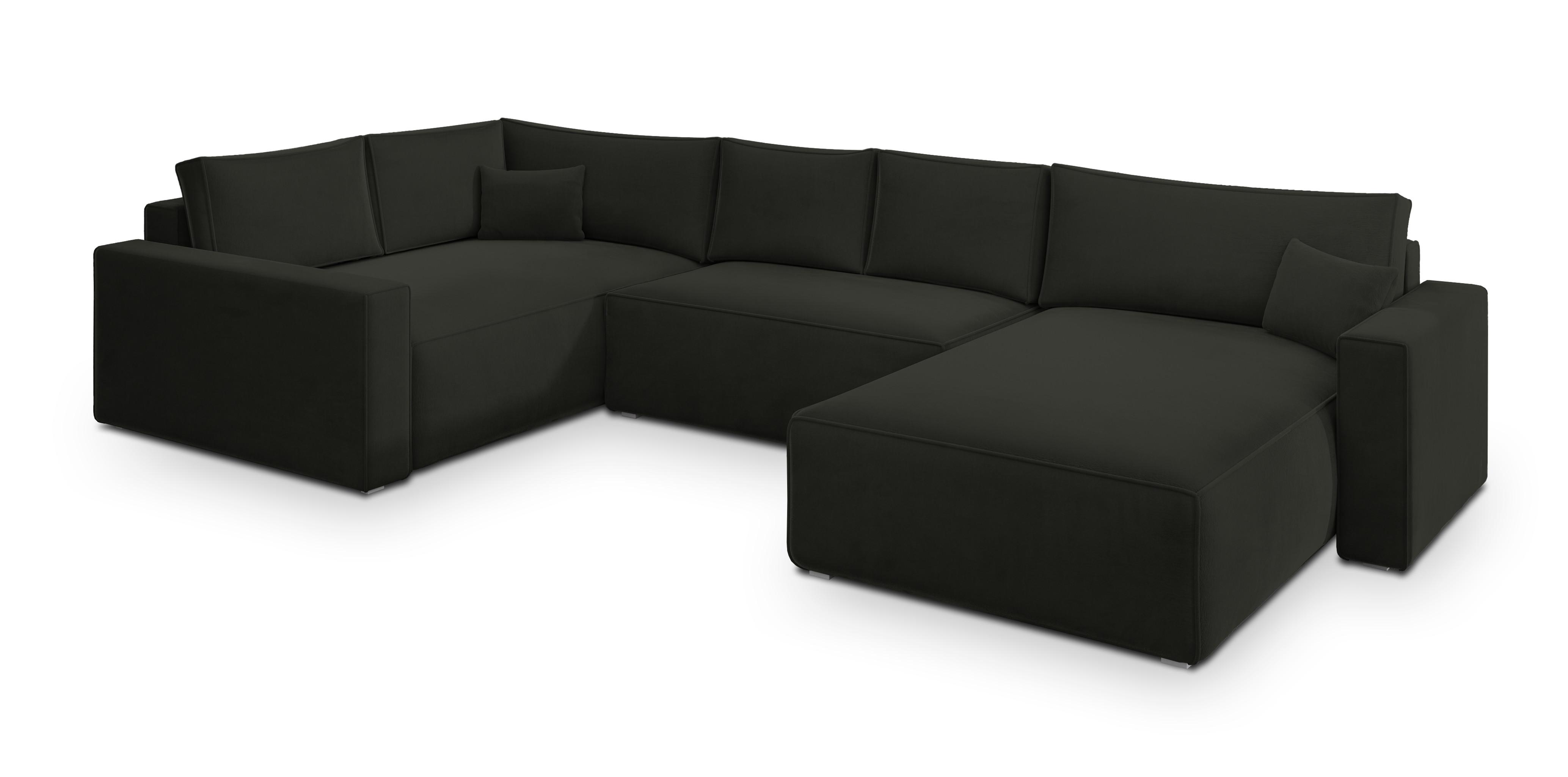 Wohnli Möbelsuche - WOHNLANDSCHAFT VELAMI L-S Schwarz Velours-Stoff mit Schlaffunktion