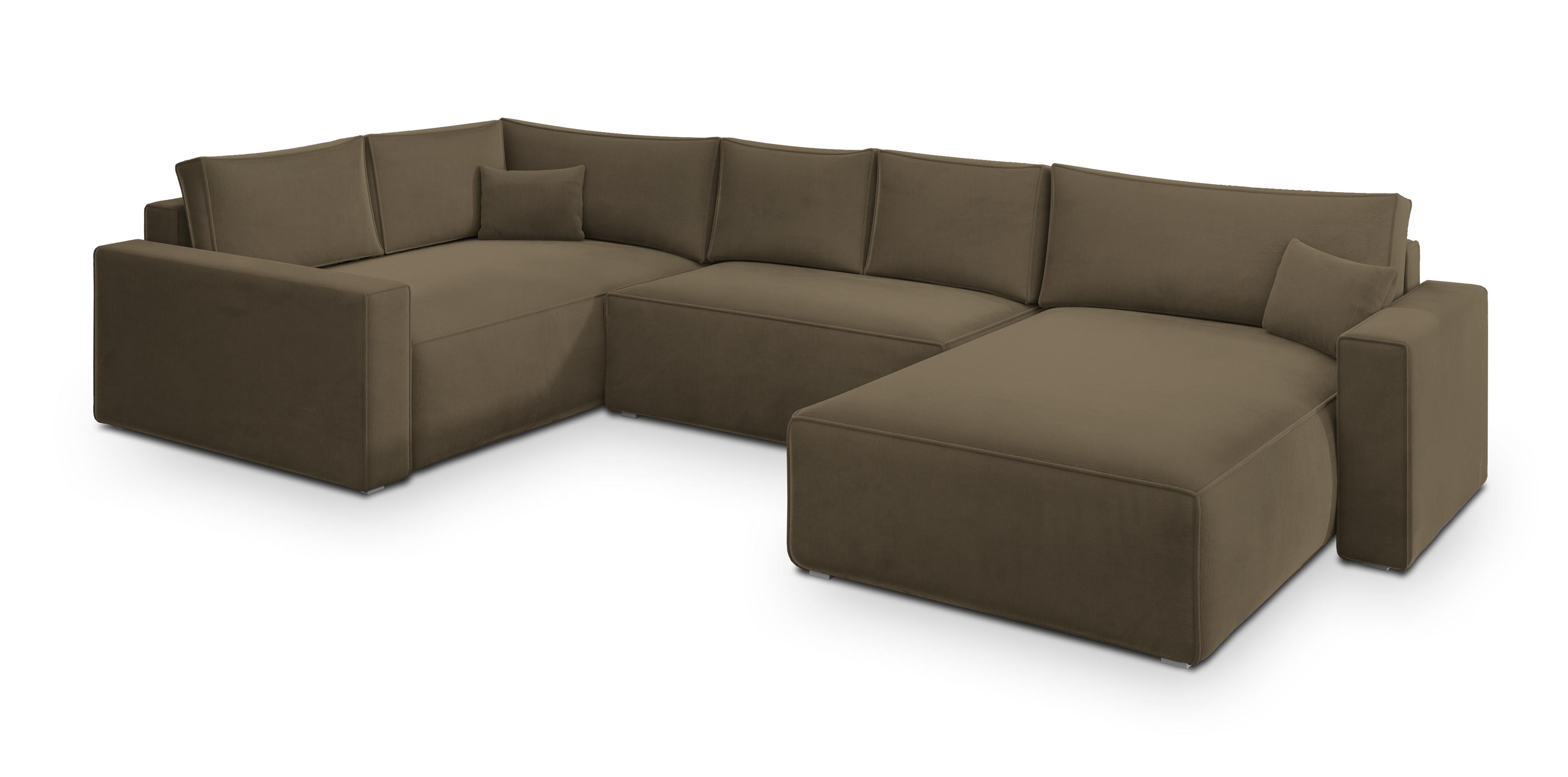 wohnli-moebel-suche-800001117101 Wohnli Möbelsuche - WOHNLANDSCHAFT VELAMI L-S Beige Velours-Stoff mit Schlaffunktion