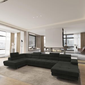 wohnli-moebel-suche-800001117104-1 WOHNLANDSCHAFT TORIVA L-S Schwarz Velours-Stoff mit Schlaffunktion Holz MASSENO Möbel > Sofas & Couches > Wohnlandschaften > Wohnlandschaften U-Form Schwarz