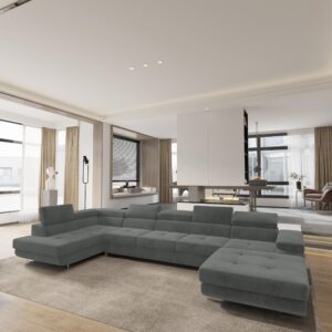 wohnli-moebel-suche-800001117114-1 WOHNLANDSCHAFT TORIVA L-S Grau Velours-Stoff mit Schlaffunktion Holz MASSENO Möbel > Sofas & Couches > Wohnlandschaften > Wohnlandschaften U-Form Grau