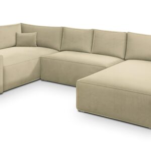 wohnli-moebel-suche-800001117132 Wohnli Möbelsuche - WOHNLANDSCHAFT VELAMI L-S Creme Velours-Stoff mit Schlaffunktion
