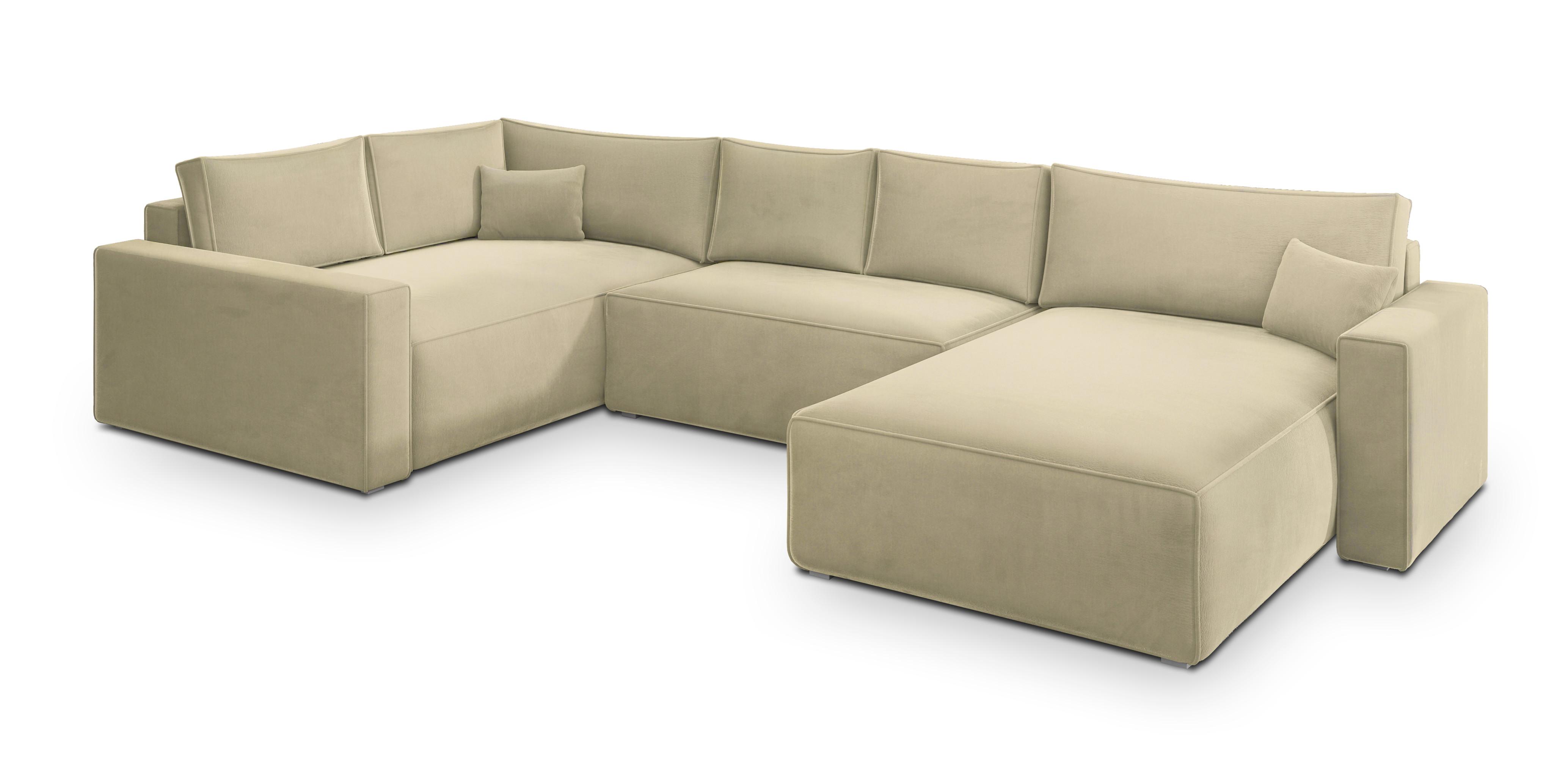 wohnli-moebel-suche-800001117132 Wohnli Möbelsuche - WOHNLANDSCHAFT VELAMI L-S Creme Velours-Stoff mit Schlaffunktion