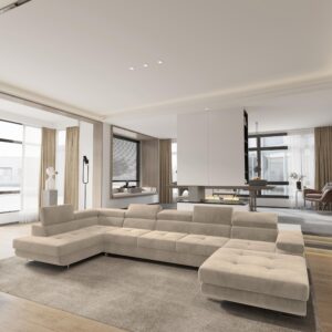 wohnli-moebel-suche-800001117135-1 WOHNLANDSCHAFT TORIVA L-S Creme Velours-Stoff mit Schlaffunktion Holz MASSENO Möbel > Sofas & Couches > Wohnlandschaften > Wohnlandschaften U-Form Weiß