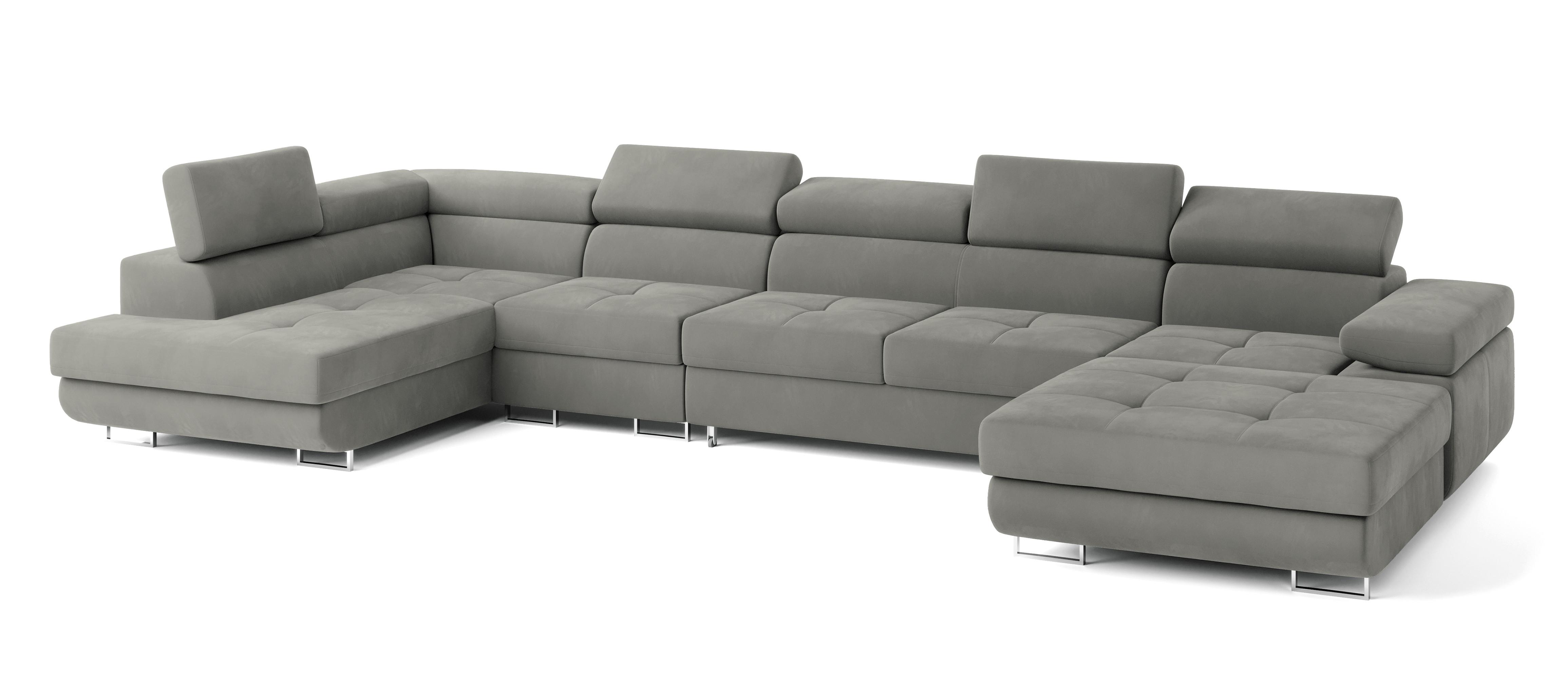 wohnli-moebel-suche-800001117147 Wohnli Möbelsuche - WOHNLANDSCHAFT VELORA L-S Hellgrau Velours-Stoff mit Schlaffunktion