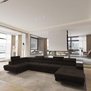 WOHNLANDSCHAFT TORIVA L-S Braun Velours-Stoff mit Schlaffunktion Holz MASSENO Möbel > Sofas & Couches > Wohnlandschaften > Wohnlandschaften U-Form Braun