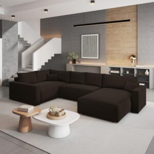 wohnli-moebel-suche-800001117160-1 WOHNLANDSCHAFT VELAMI L-S Braun Velours-Stoff mit Schlaffunktion Holz MASSENO Möbel > Sofas & Couches > Wohnlandschaften > Wohnlandschaften U-Form Braun