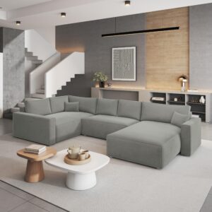 wohnli-moebel-suche-800001117168-1 WOHNLANDSCHAFT VELAMI L-S Hellgrau Velours-Stoff mit Schlaffunktion Holz MASSENO Möbel > Sofas & Couches > Wohnlandschaften > Wohnlandschaften U-Form Grau