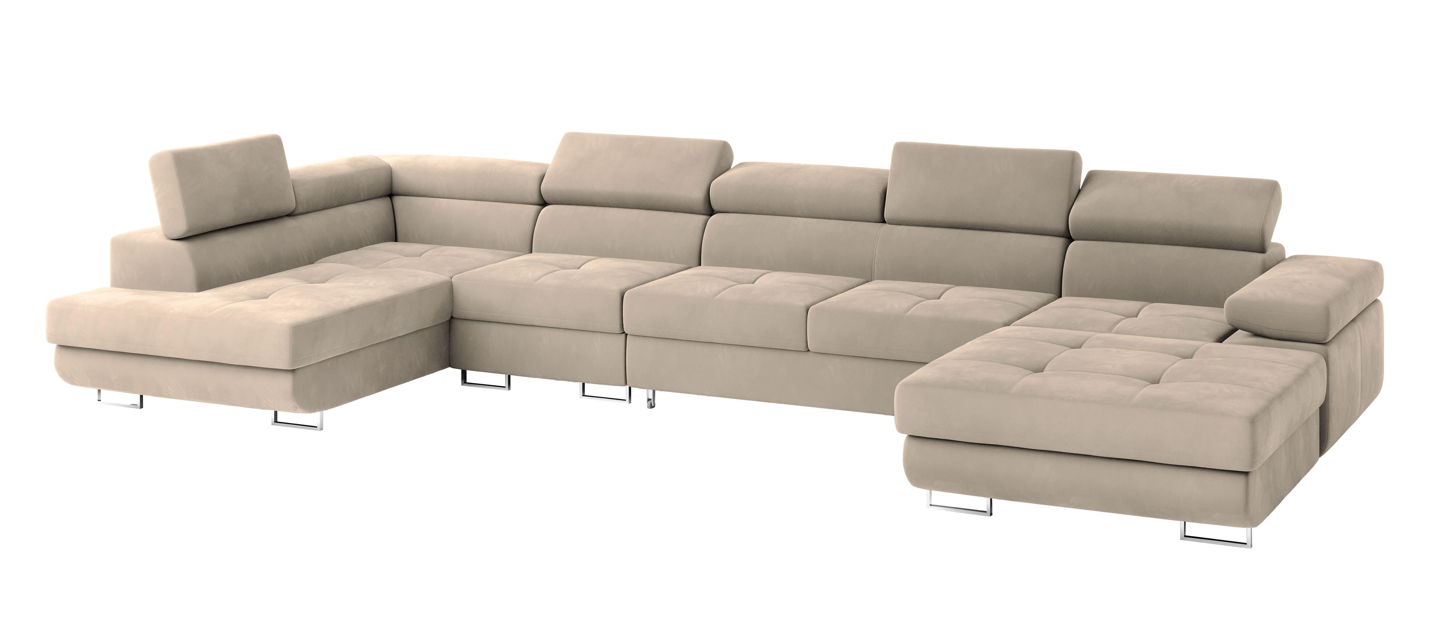 Wohnli Möbelsuche - WOHNLANDSCHAFT VELORA L-S Creme Velours-Stoff mit Schlaffunktion