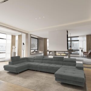 wohnli-moebel-suche-800001117182-1 WOHNLANDSCHAFT VELORA L-S Grau Velours-Stoff mit Schlaffunktion Holz MASSENO Möbel > Sofas & Couches > Wohnlandschaften > Wohnlandschaften U-Form Grau