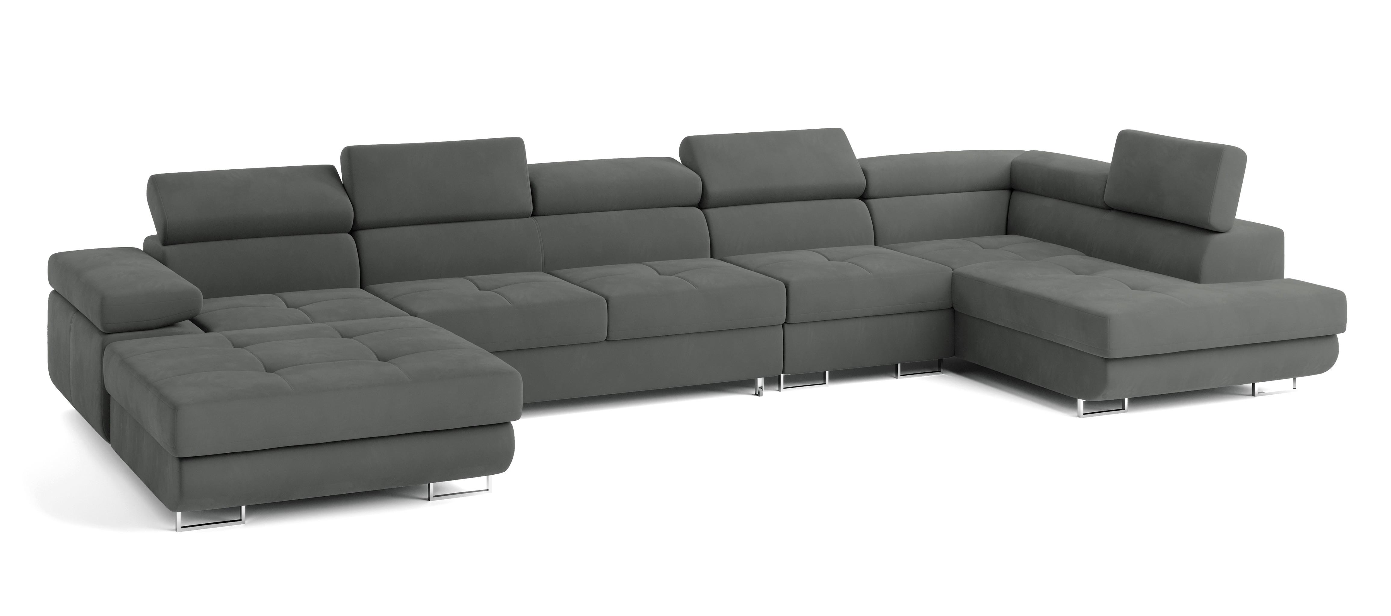 wohnli-moebel-suche-800001117185 Wohnli Möbelsuche - WOHNLANDSCHAFT VELORA R-S Grau Velours-Stoff mit Schlaffunktion