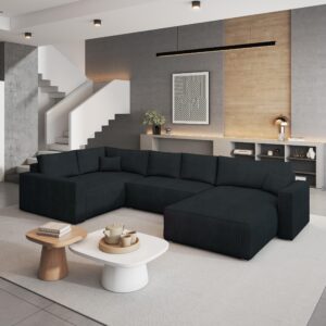 wohnli-moebel-suche-800001117196-1 WOHNLANDSCHAFT VELAMI L-S Schwarz Kordstoff mit Schlaffunktion Holz MASSENO Möbel > Sofas & Couches > Wohnlandschaften > Wohnlandschaften U-Form Schwarz