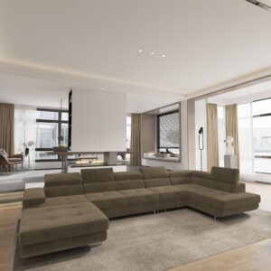 WOHNLANDSCHAFT VELORA R-S Beige Velours-Stoff mit Schlaffunktion Holz MASSENO Möbel > Sofas & Couches > Wohnlandschaften > Wohnlandschaften U-Form Beige