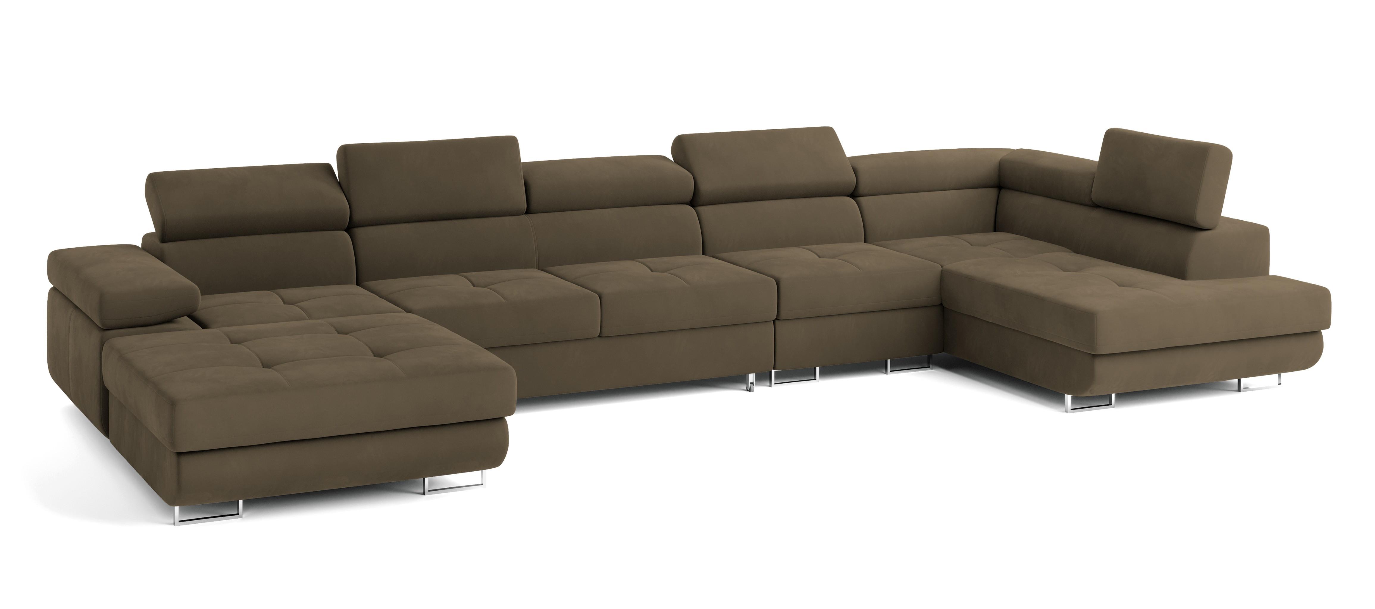 Wohnli Möbelsuche - WOHNLANDSCHAFT VELORA R-S Beige Velours-Stoff mit Schlaffunktion