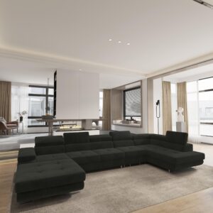 wohnli-moebel-suche-800001117222-1 WOHNLANDSCHAFT VELORA R-S Schwarz Velours-Stoff mit Schlaffunktion Holz MASSENO Möbel > Sofas & Couches > Wohnlandschaften > Wohnlandschaften U-Form Schwarz