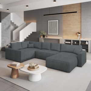 WOHNLANDSCHAFT VELAMI L-S Grau Kordstoff mit Schlaffunktion Holz MASSENO Möbel > Sofas & Couches > Wohnlandschaften > Wohnlandschaften U-Form Grau