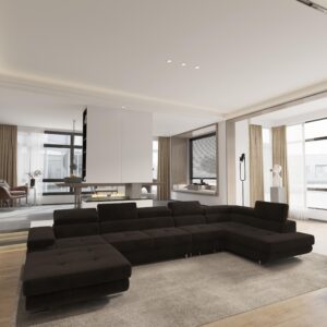 wohnli-moebel-suche-800001117227-1 WOHNLANDSCHAFT VELORA R-S Braun Velours-Stoff mit Schlaffunktion Holz MASSENO Möbel > Sofas & Couches > Wohnlandschaften > Wohnlandschaften U-Form Braun
