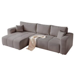 ECKSOFA PEDRO mit Schlaffunktion und Bettkasten Dunkelgrau Textil Idohome Möbel > Sofas & Couches > Wohnlandschaften > Ecksofas Grau