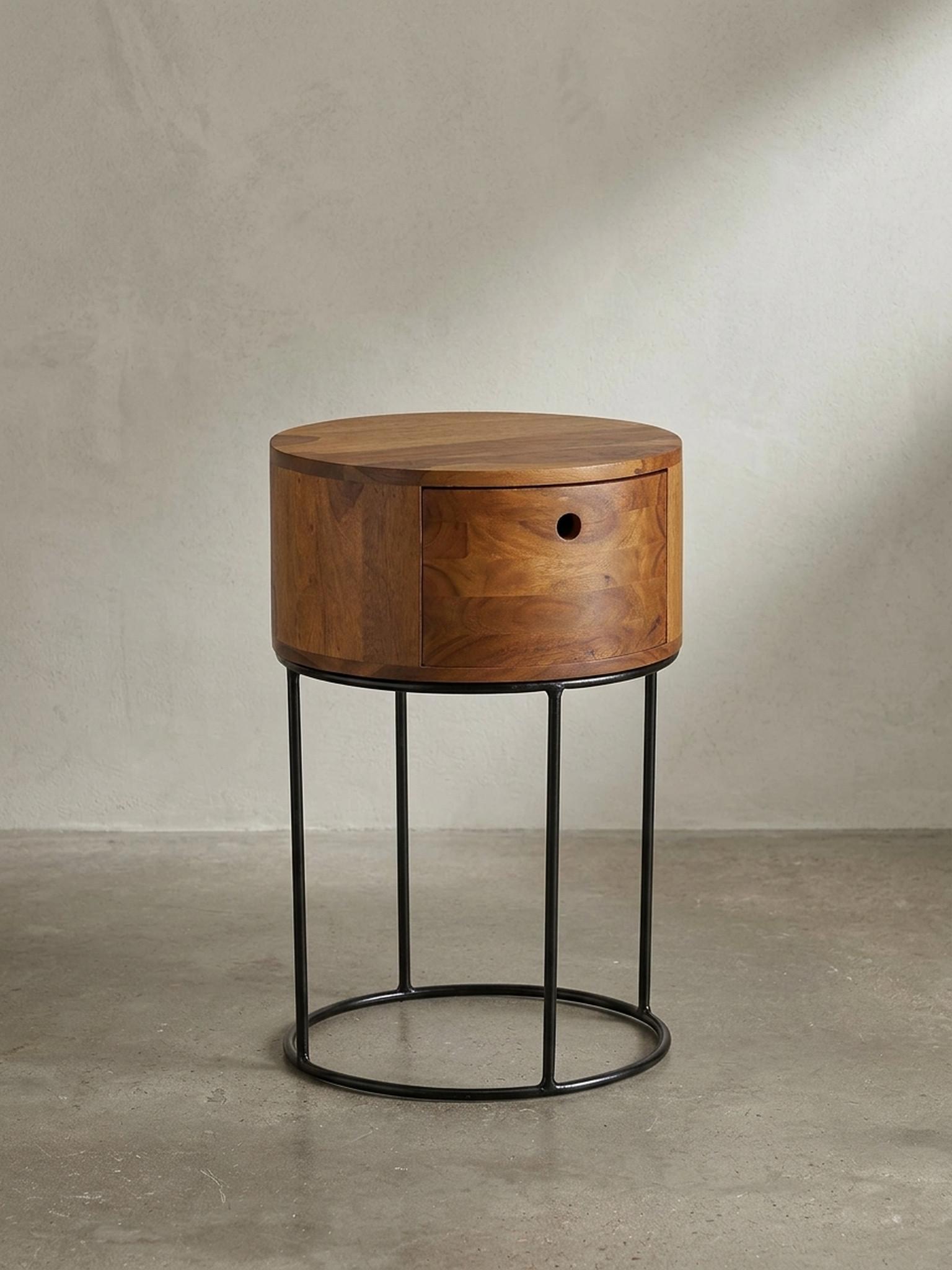 wohnli-moebel-suche-800001120534-1 NACHTKONSOLE Massivholz mit Schublade rund Modern Braun Holz KADIMA DESIGN Möbel > Kommoden & Schubladenschränke > Nachttische Braun