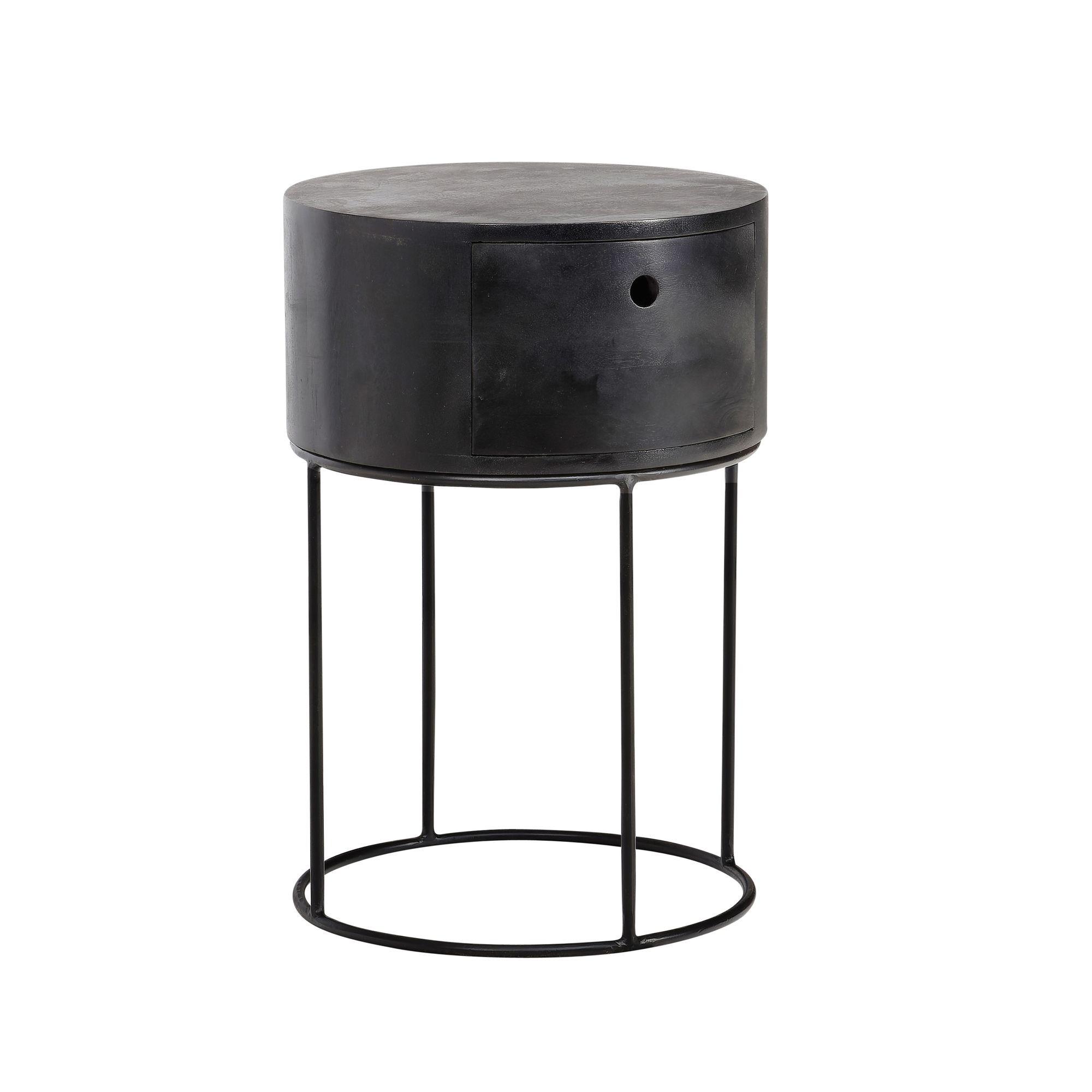 wohnli-moebel-suche-800001120543 Wohnli Möbelsuche - NACHTKONSOLE Massivholz mit Schublade rund Modern Schwarz