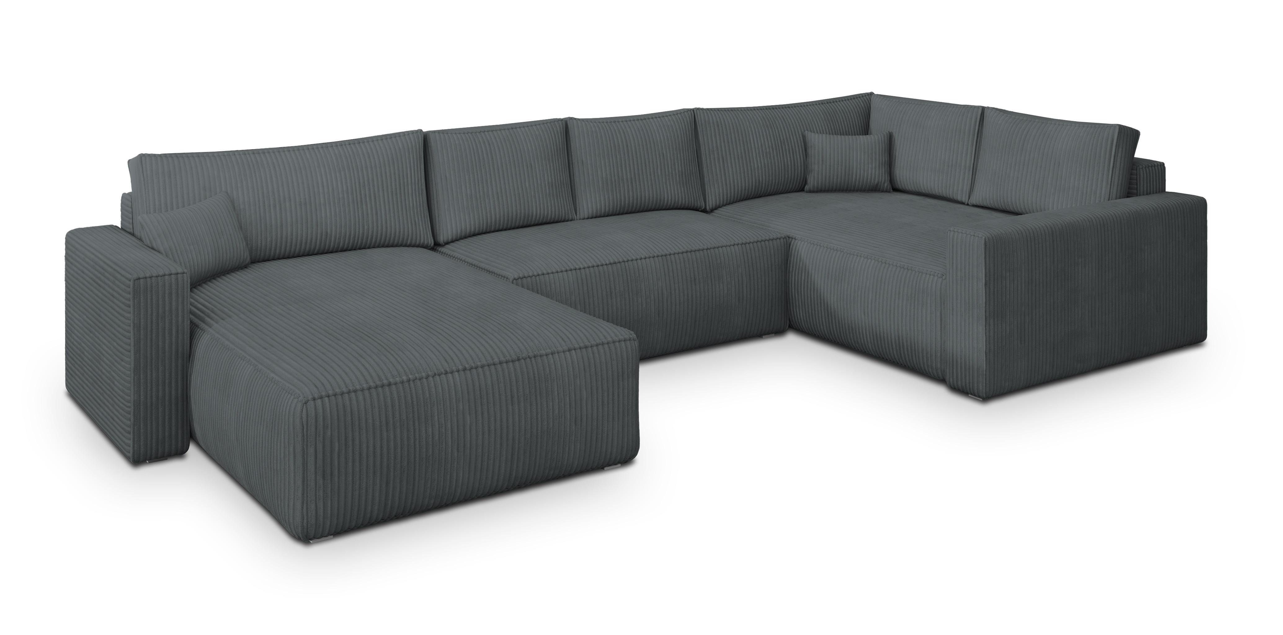 Wohnli Möbelsuche - WOHNLANDSCHAFT VELAMI R-S Grau Kordstoff mit Schlaffunktion