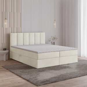 wohnli-moebel-suche-800001122393-1 BOXBETT MERIL 180x200 cm mit Matratze und Topper - Creme Holz MASSENO Möbel > Betten > Boxspringbetten Weiß