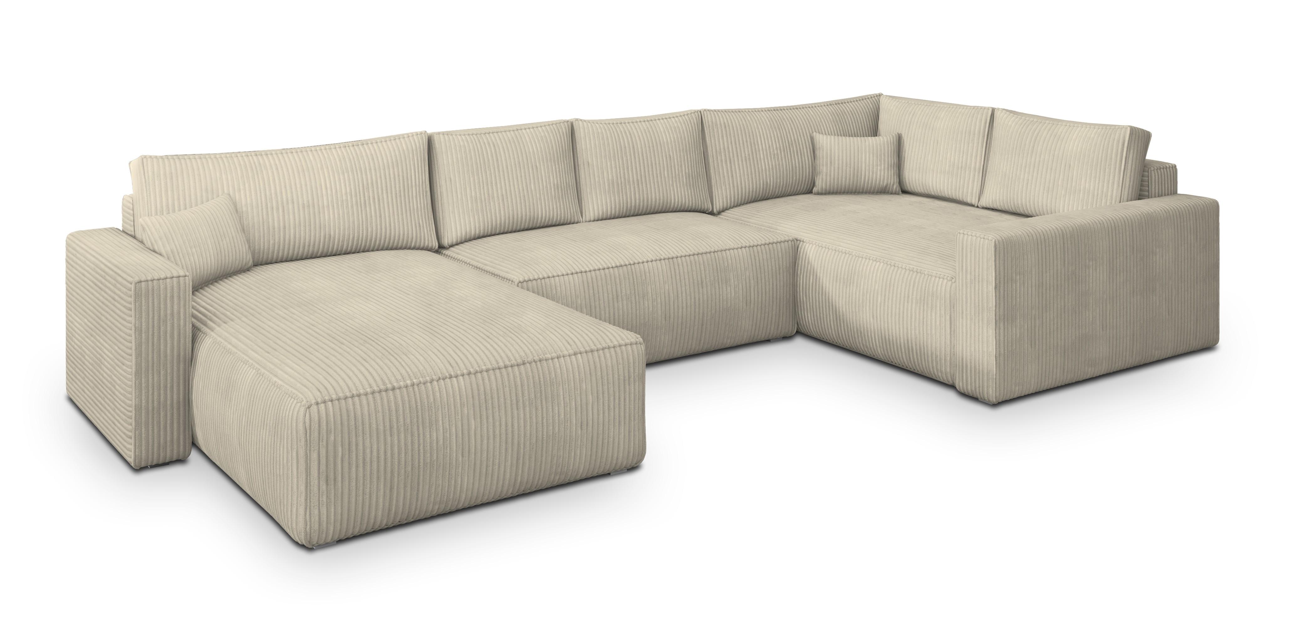 wohnli-moebel-suche-800001122398 Wohnli Möbelsuche - WOHNLANDSCHAFT VELAMI R-S Creme Kordstoff mit Schlaffunktion