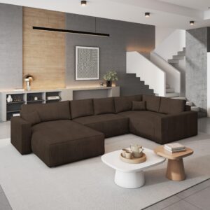 wohnli-moebel-suche-800001122417-1 WOHNLANDSCHAFT VELAMI R-S Braun Kordstoff mit Schlaffunktion Holz MASSENO Möbel > Sofas & Couches > Wohnlandschaften > Wohnlandschaften U-Form Braun